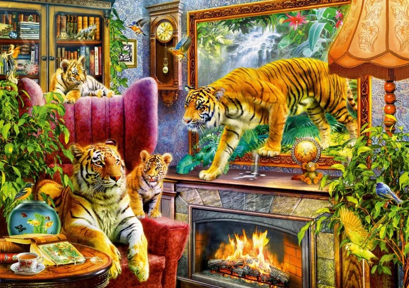 puzzel 1000 stukjes - tijgerfamilie van Bluebird Puzzle, editie Meerkleurig – doos