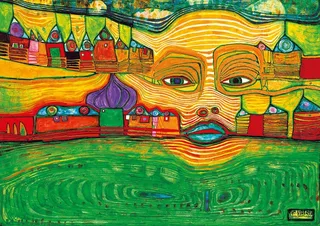 puzzel Hundertwasser - Irinaland over the Balkans 1000 stukjes. van Bluebird Puzzle, editie Meerkleurig – doos 1 van 2