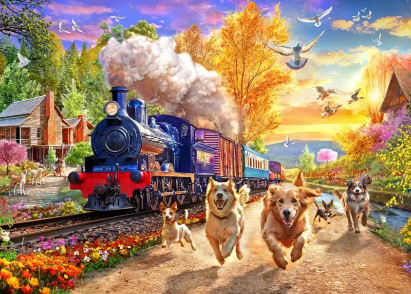 Puzzle A la Poursuite du Train - 200 à 499 pièces van Bluebird Puzzle – doos