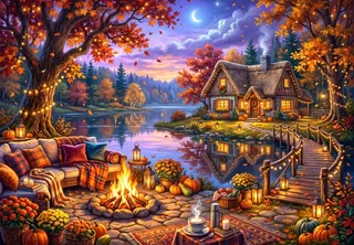 Puzzle Au Coin du Feu - 1000 pièces van Bluebird Puzzle – doos 1 van 2