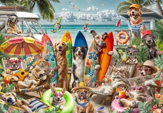 Puzzle Chiens et Chats à la Plage - 1000 pièces de Bluebird Puzzle – boîte 1 sur 2