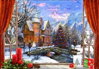 Puzzle Christmas Mountain View - 1000 pièces van Bluebird Puzzle – doos 1 van 2