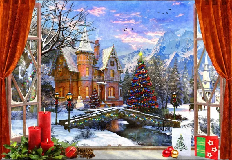 Puzzle Christmas Mountain View - 1000 pièces van Bluebird Puzzle – doos 1 van 2