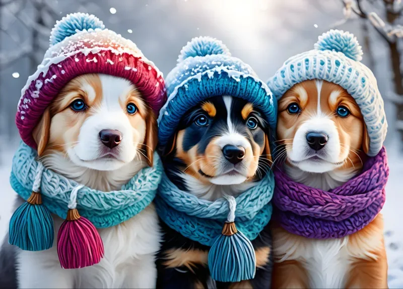 Puzzle Doggies in the Winter - 200 à 499 pièces från Bluebird Puzzle – kartong