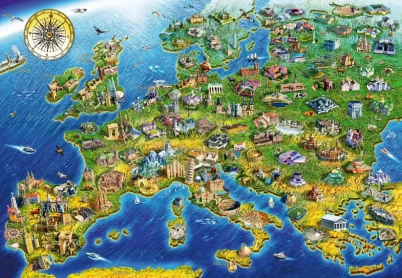 Puzzle European Landmarks - 1000 pièces van Bluebird Puzzle – doos