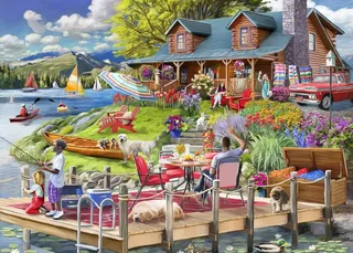 Puzzle Lake View Cabin Mountain Time - 500 à 999 pièces van Bluebird Puzzle – doos 1 van 2