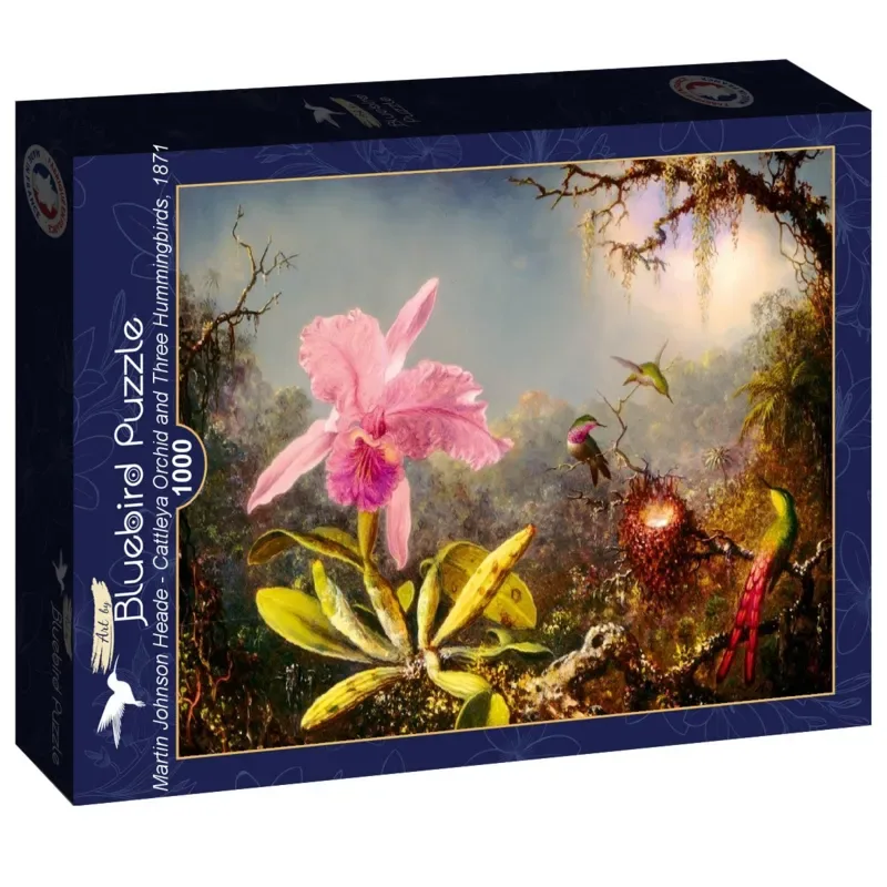 Puzzle Martin Johnson Heade - Cattleya Orchid and Three Hummingbirds, 1871 - 1000 pièces van Bluebird Puzzle – doos 2 van 2