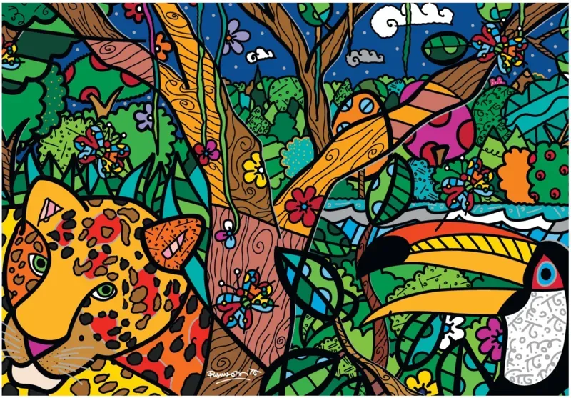 Puzzle Romero Britto - Amazon - 1000 pièces de Bluebird Puzzle – boîte