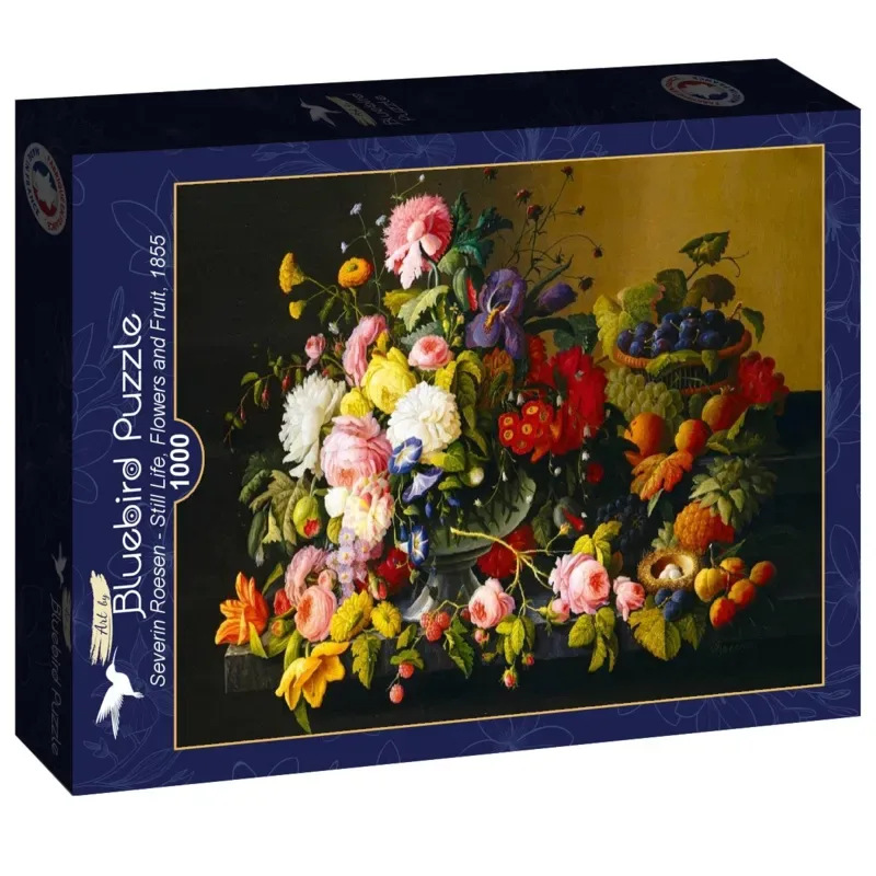 Puzzle Severin Roesen - Still Life, Flowers and Fruit, 1855 - 1000 pièces van Bluebird Puzzle – doos 2 van 2