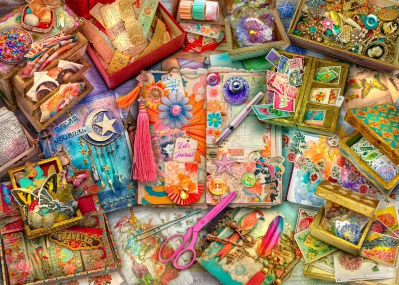 Puzzle The Junk Journaler's Desk - 500 à 999 pièces van Bluebird Puzzle – doos 1 van 2