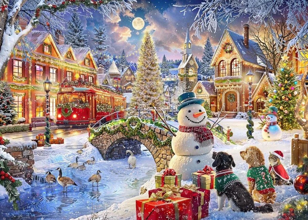 Puzzle Weihnachtsvilla, Puzzleteile van Bluebird Puzzle – doos