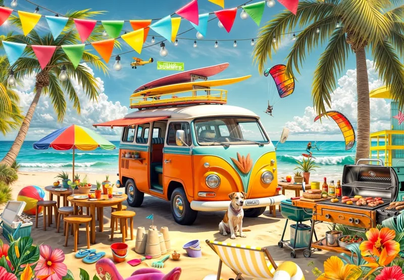 strand camper puzzel - 1000 stukjes. de Bluebird Puzzle, édition Multicolore – boîte
