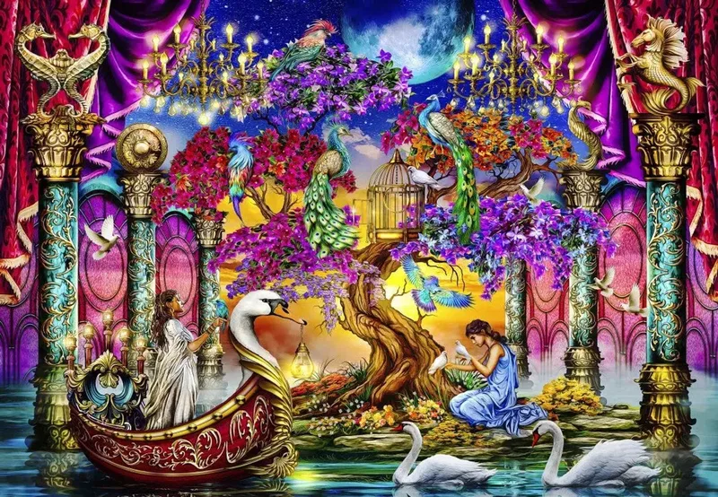 Swan Temple Puzzel 1000 Stukjes van Bluebird Puzzle, editie Blauw – doos
