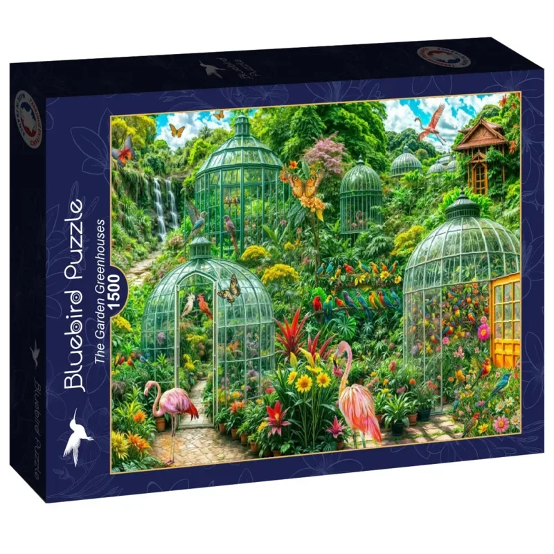 The Garden Greenhouses Puzzel 1500 Stukjes fra Bluebird Puzzle, Rød-udgave – æske 2 af 2
