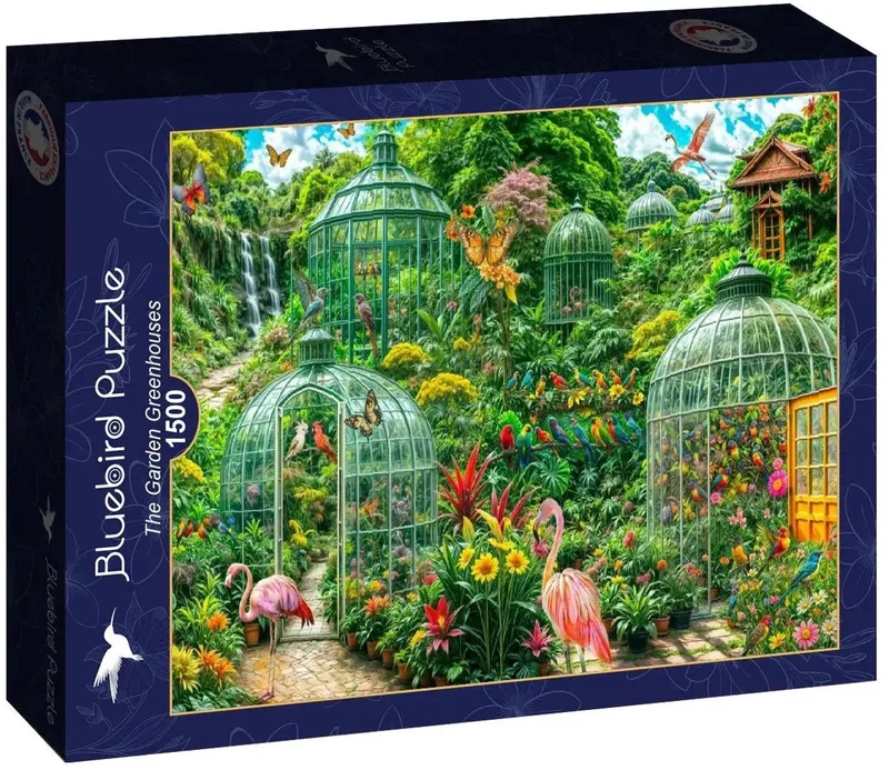 The Garden Greenhouses Puzzel 1500 Stukjes fra Bluebird Puzzle, Rød-udgave – æske 1 af 2
