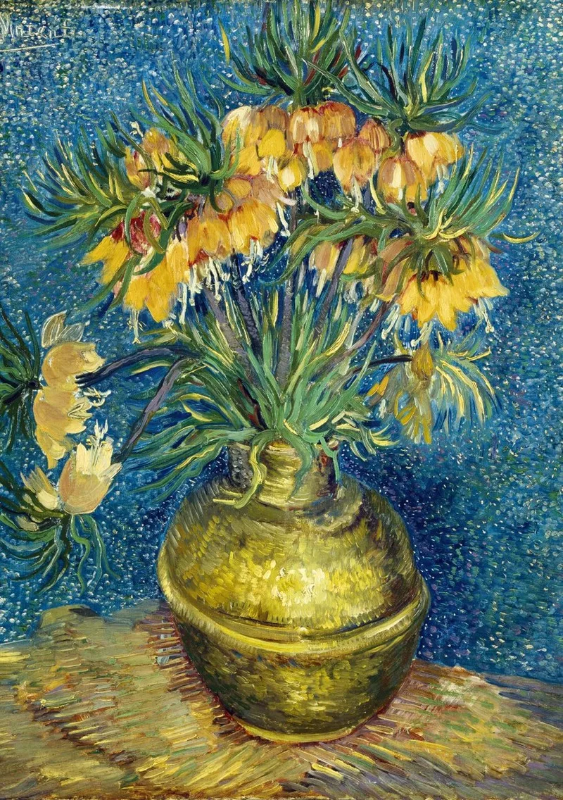 Vincent Van Gogh puzzel - Imperial Fritillaries in a Copper Vase 1000 stukjes. fra Bluebird Puzzle, Flerfarvet-udgave – æske