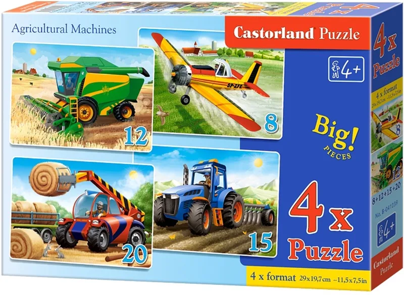 4x1 Puzzle 8-12-15-20 Agricultural Machines from Castorland, Multicolour edition – box