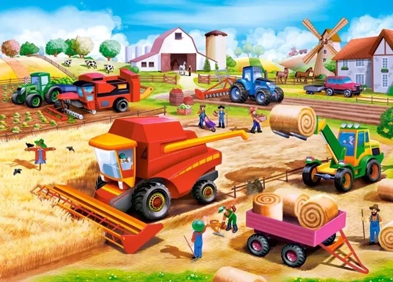 Boerderij Puzzel 60 Stukken - Tractor & Oogstmachine fra Castorland, Flerfarvet-udgave – æske