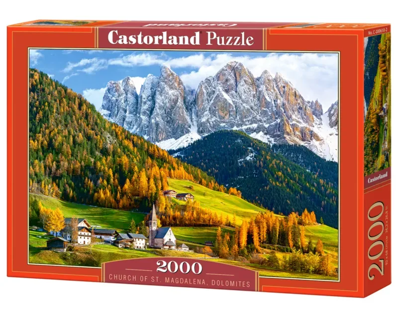 Church of St. Magdalena Dolomites – Puzzel – 2.000 stukjes – Satijnen afwerking – Perfecte pasvorm – Europese kwaliteit fra Castorland, Church of St. Magdalena Dolomites-udgave – æske 2 af 2