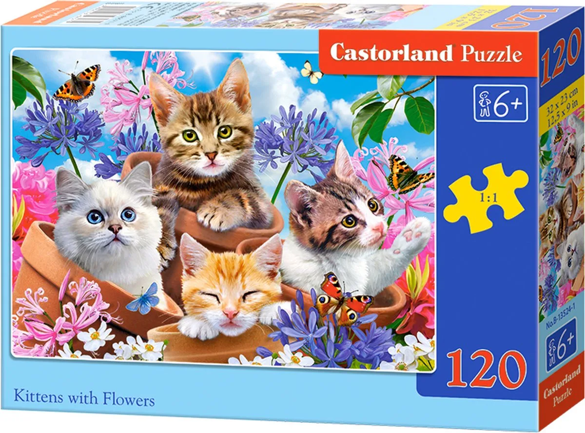 Katten met Bloemen - Puzzel 120 stukjes van Castorland, editie Meerdere – doos