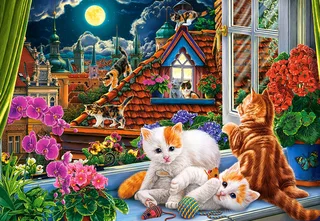 Kittens on the Roof Puzzel 1500 Stukjes von Castorland, Ausgabe Mehrfarbig – Schachtel 1 von 2