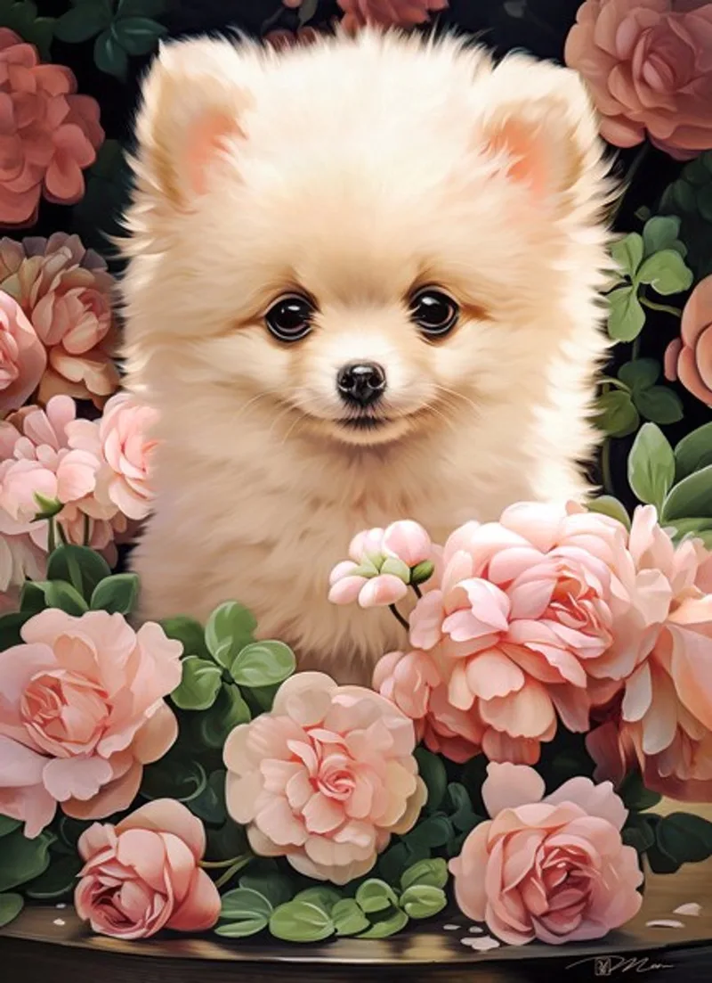legpuzzel Pomeranian Puppy in Roses - 300 stukjes. from Castorland, Multicolour edition – box