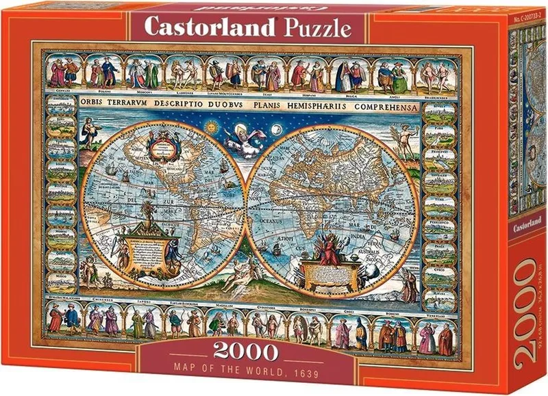 Map of the World 1639 – Puzzel – 2.000 stukjes – Satijnen afwerking – Perfecte pasvorm – Europese kwaliteit fra Castorland, Map of the World 1639-udgave – æske