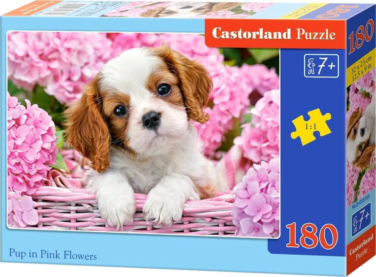 Pup in pink flowers - 180 stukjes från Castorland, utgåva Flerfärgad – kartong