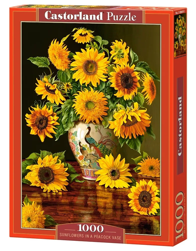 Puzzel – 1.000 stukjes – Satijnen afwerking – Perfecte pasvorm – Europese kwaliteit von Castorland, Ausgabe Sunflowers in a Peacock Vase – Schachtel 2 von 2