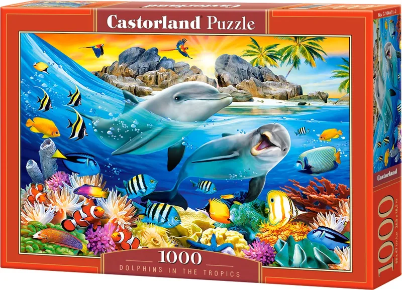 Puzzel – 1.000 stukjes – Satijnen afwerking – Perfecte pasvorm – Europese kwaliteit från Castorland, utgåva Dolphins in the Tropics – kartong