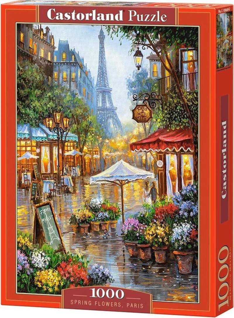 Puzzel – 1.000 stukjes – Satijnen afwerking – Perfecte pasvorm – Europese kwaliteit fra Castorland, Spring Flowers Paris-udgave – æske 1 af 2