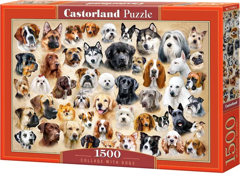 Puzzel – 1.500 stukjes – Satijnen afwerking – Perfecte pasvorm – Europese kwaliteit fra Castorland, Collage with Dogs-udgave – æske