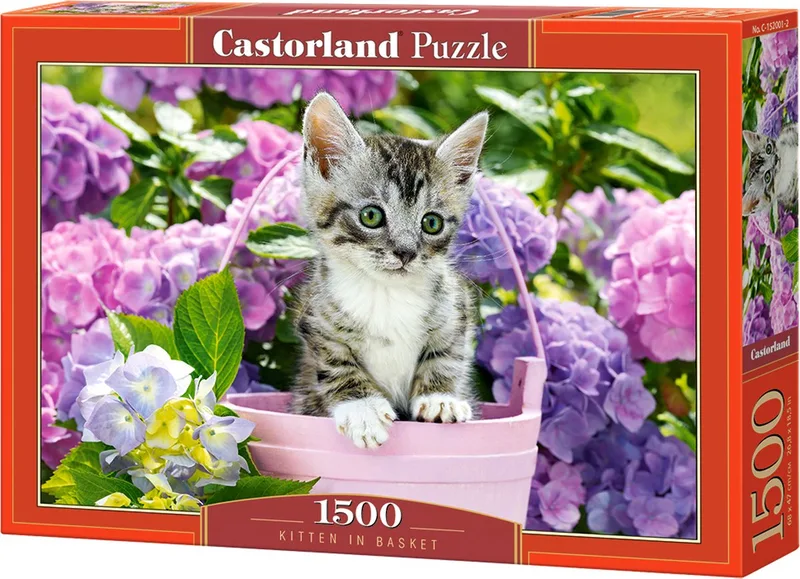 Puzzel – 1.500 stukjes – Satijnen afwerking – Perfecte pasvorm – Europese kwaliteit från Castorland, utgåva Kitten in Basket – kartong