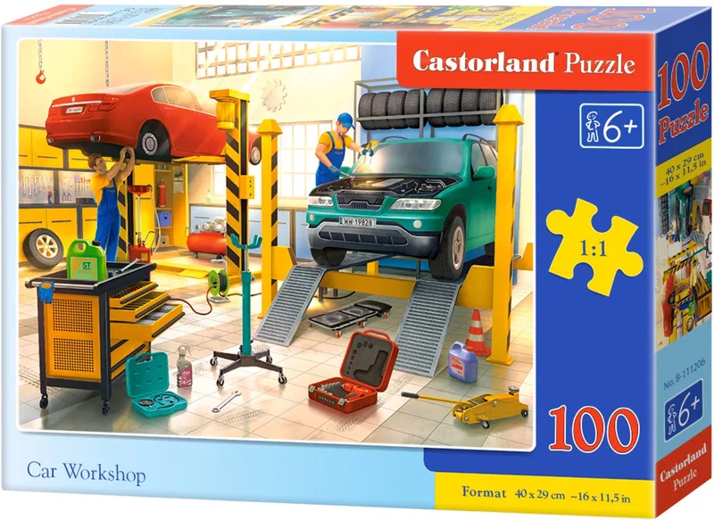 Puzzel – 100 stukjes – Auto’s – Premium kwaliteit fra Castorland, Car Workshop-udgave – æske