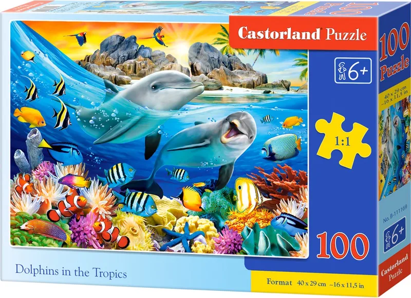 Puzzel – 100 stukjes – Dolfijnen – Premium kwaliteit from Castorland, Dolphins in the Tropics edition – box