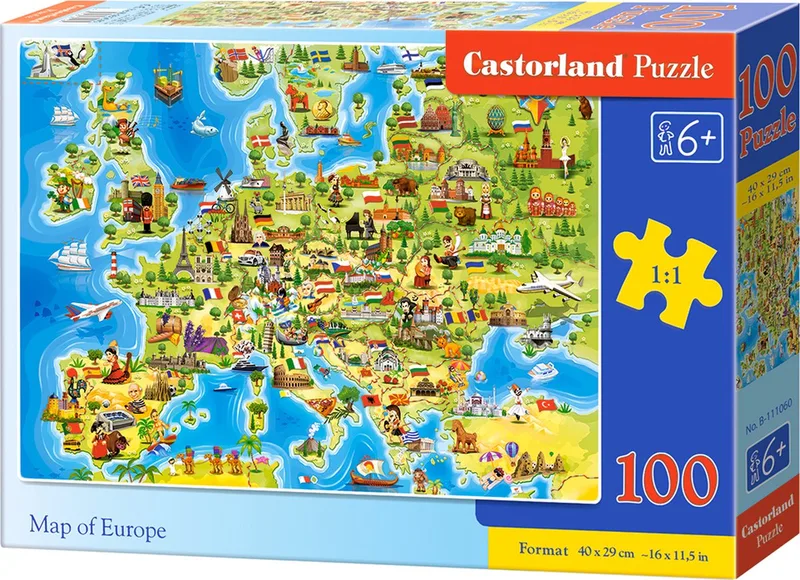 Puzzel – 100 stukjes – Educatief – Premium kwaliteit van Castorland, editie Map of Europe – doos