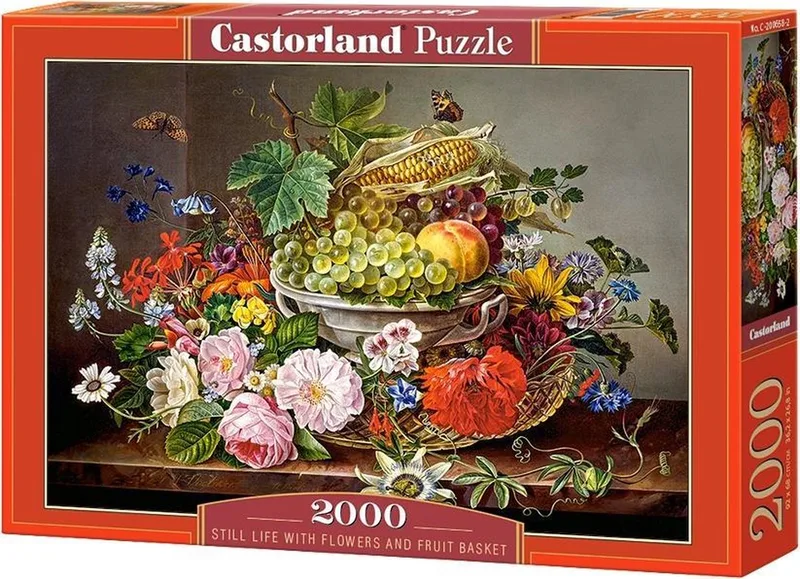 Puzzel – 2.000 stukjes – Satijnen afwerking – Perfecte pasvorm – Europese kwaliteit fra Castorland, Still Life with Flowers and Fruit Basket-udgave – æske 1 af 2