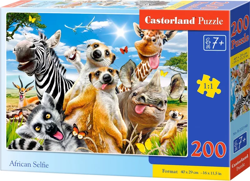 Puzzel – 200 stukjes – Dieren – Premium kwaliteit from Castorland, African Selfie edition – box