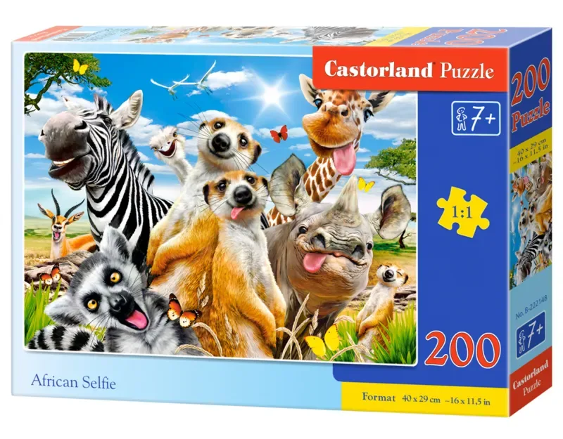 Puzzel – 200 stukjes – Dieren – Premium kwaliteit fra Castorland, African Selfie-udgave – æske 2 af 2