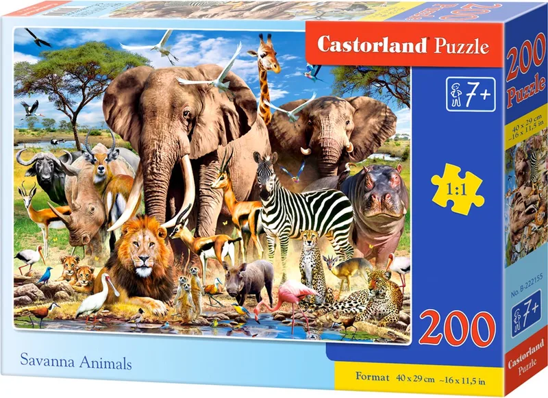 Puzzel – 200 stukjes – Dieren – Premium kwaliteit fra Castorland, Savanna Animals-udgave – æske 1 af 2