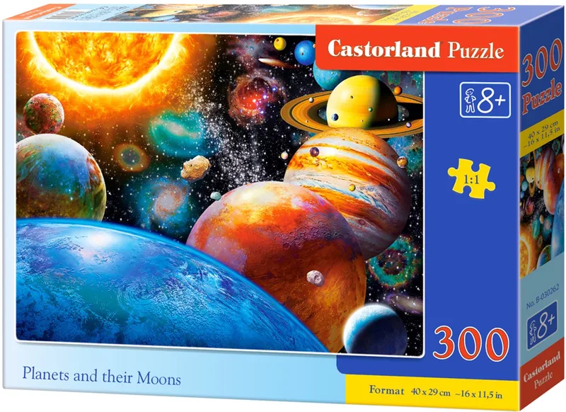 Puzzel – 300 stukjes – Educatief – Premium kwaliteit fra Castorland, Planets and their Moons-udgave – æske