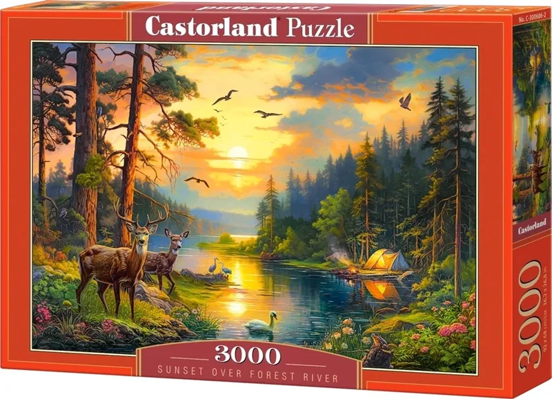 Puzzel – 3000 stukjes – Satijnen afwerking – Perfecte pasvorm – Europese kwaliteit from Castorland, Sunset over Forest River edition – box