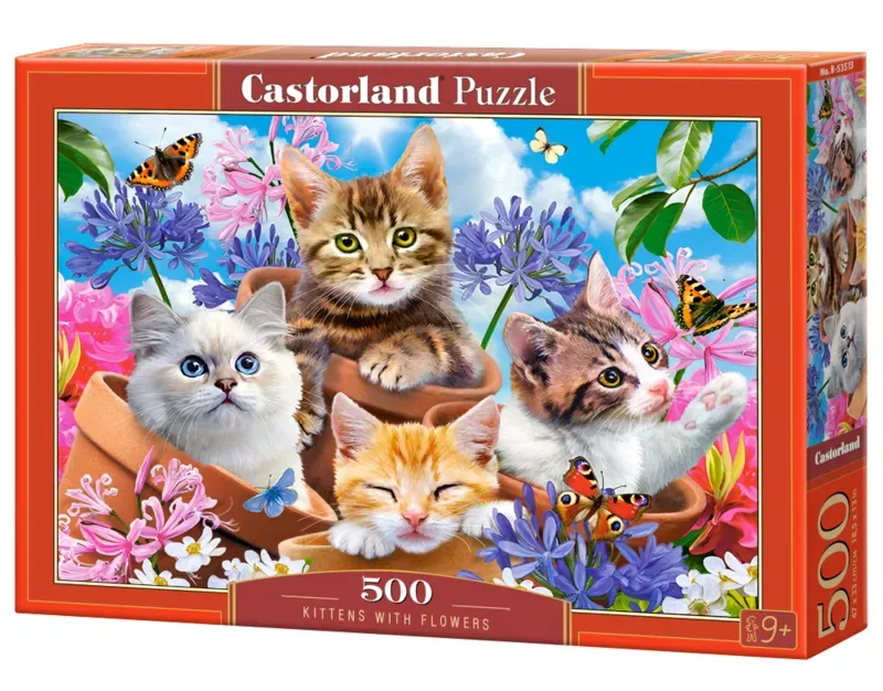 Puzzel – 500 stukjes – Satijnen afwerking – Perfecte pasvorm – Europese kwaliteit fra Castorland, Kittens with Flowers-udgave – æske 2 af 2