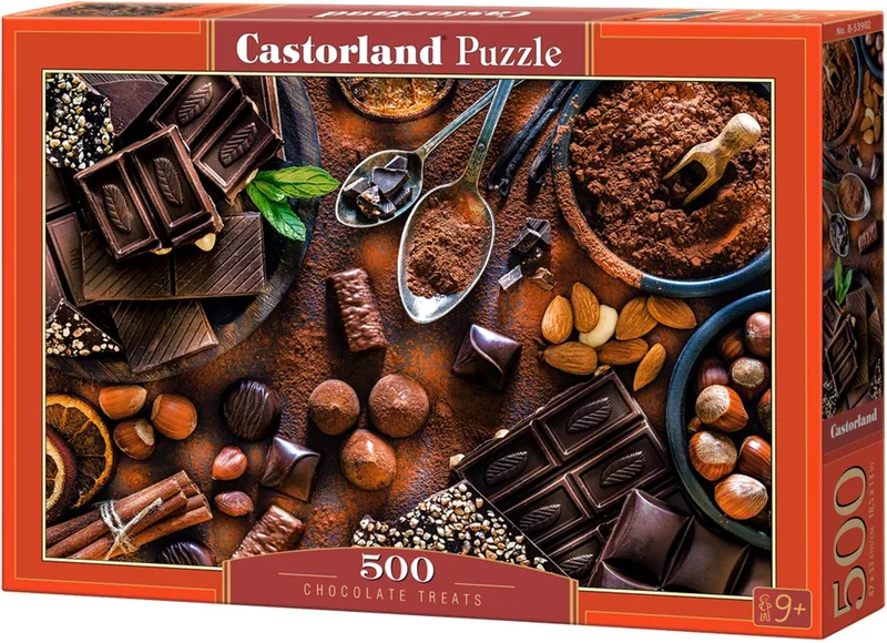 Puzzel – 500 stukjes – Satijnen afwerking – Perfecte pasvorm – Europese kwaliteit fra Castorland, Chocolate Treats-udgave – æske 1 af 2
