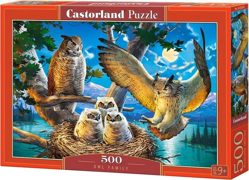 Puzzel – 500 stukjes – Satijnen afwerking – Perfecte pasvorm – Europese kwaliteit fra Castorland, Owl Family-udgave – æske