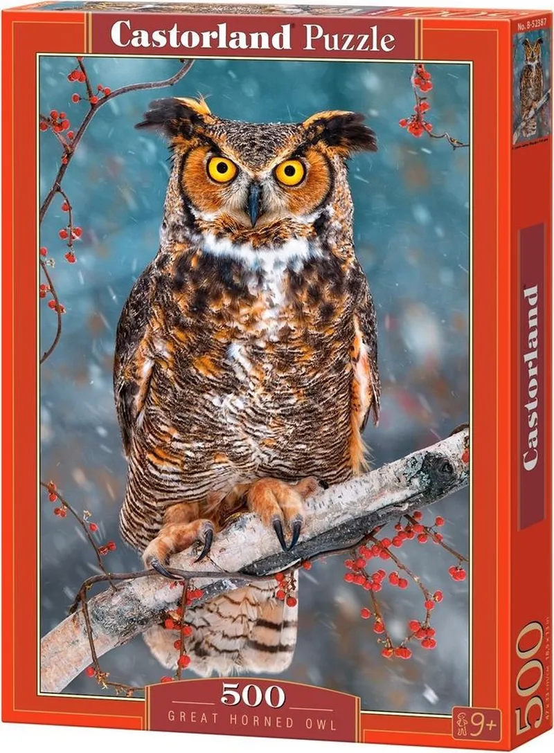 Puzzel – 500 stukjes – Satijnen afwerking – Perfecte pasvorm – Europese kwaliteit fra Castorland, Great Horned Owl-udgave – æske