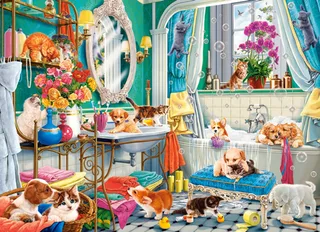 puzzel dieren Crazy Pet Bath - 100 stukjes kleurrijk. van Castorland, editie Meerkleurig – doos 1 van 2