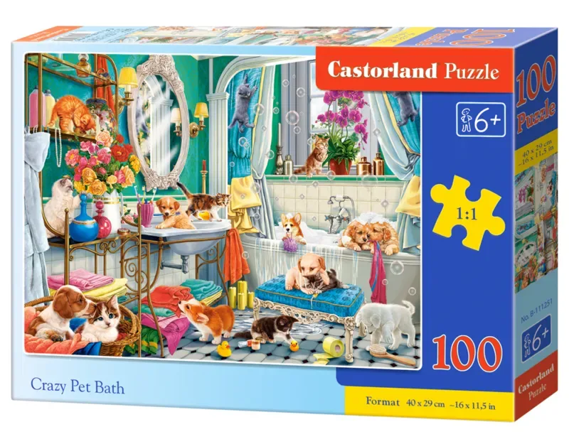 puzzel dieren Crazy Pet Bath - 100 stukjes kleurrijk. van Castorland, editie Meerkleurig – doos 2 van 2