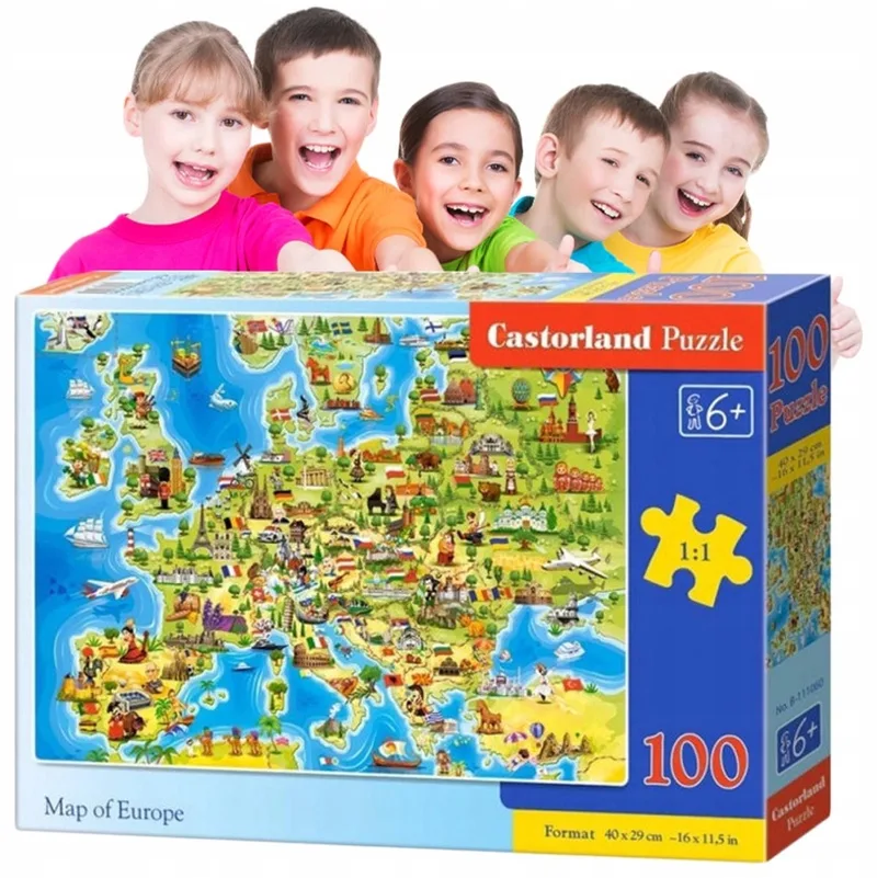 Puzzel Europa 100 Stukken - Educatief voor Kinderen de Castorland, édition Multicolore – boîte