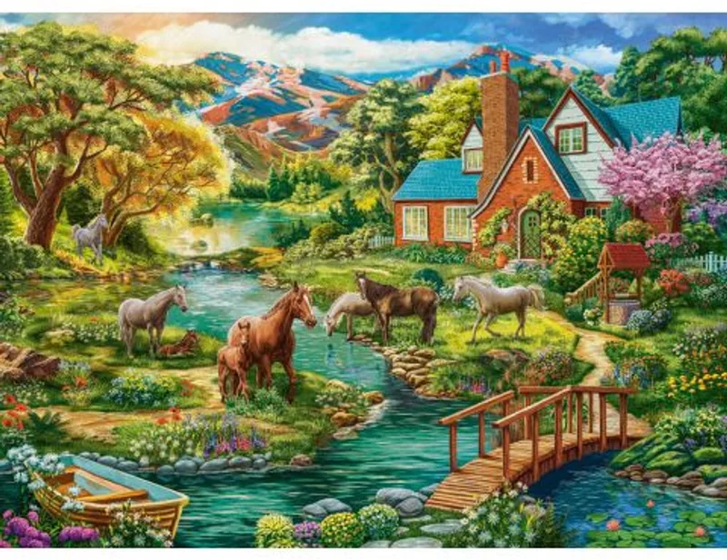 puzzel idyllisch huis paarden - 2000 stukjes legpuzzel. de Castorland, édition Multicolore – boîte